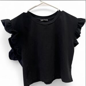 Zara Black Ruffle Sleeve Crop Top